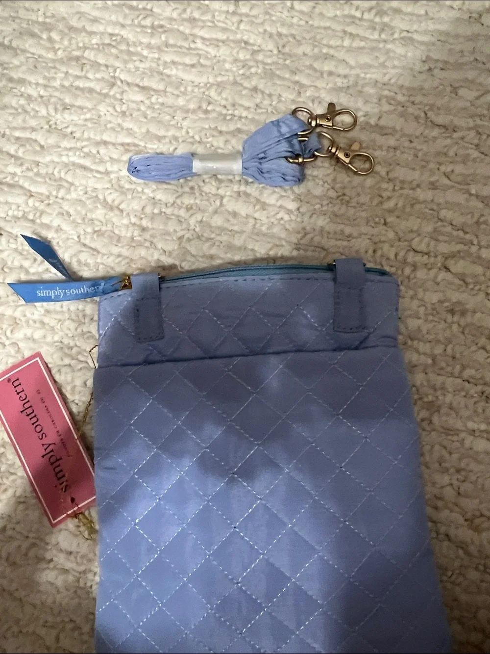 Simply Southern Quilted Light Lavender Crossbody Bag with Teal Zippers